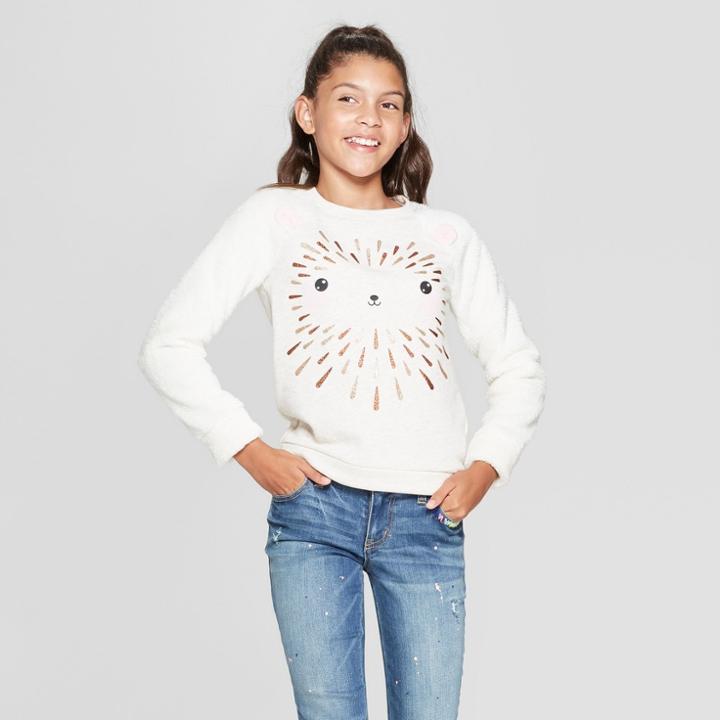 Girls' Long Sleeve Cozy Critter Sweatshirt - Cat & Jack Oatmeal Heather