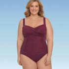 Women's Plus Size Slimming Control Ruched Front One Piece Swimsuit - Dreamsuit By Miracle Brands Burgundy