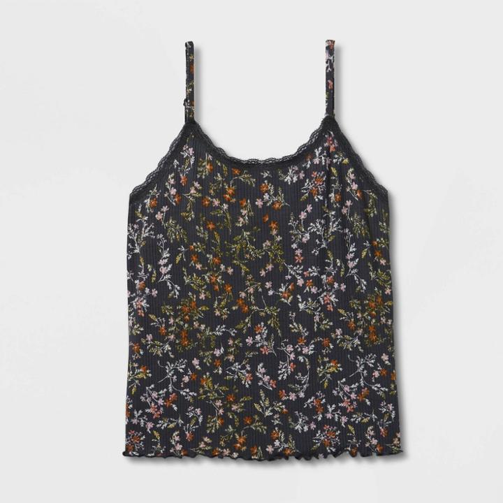 Girls' Lace Trim Cami - Art Class Black Floral