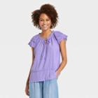 Women's Flutter Short Sleeve Eyelet Blouse - Knox Rose Violet