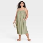 Women's Plus Size Easy Linen Tank Dress - A New Day Green