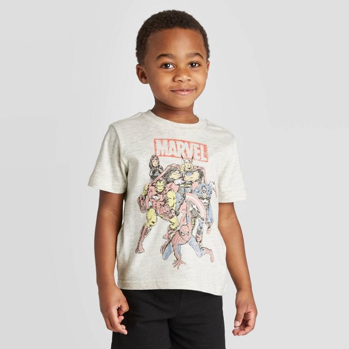 Toddler Boys' Marvel T-shirt - Heather Oatmeal 12m, Boy's, Beige
