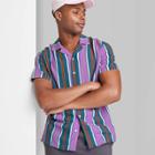 Adult Striped Casual Fit Short Sleeve Button-down Shirt - Original Use Orchid/stripe