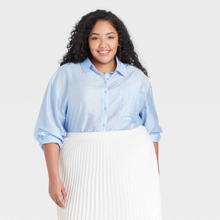 Women's Plus Size Long Sleeve Button-down Boyfriend Shirt - A New Day