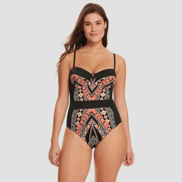 Women's Slimming Control One Piece Swimsuit - Beach Betty By Miracle Brands Black Print Xl,
