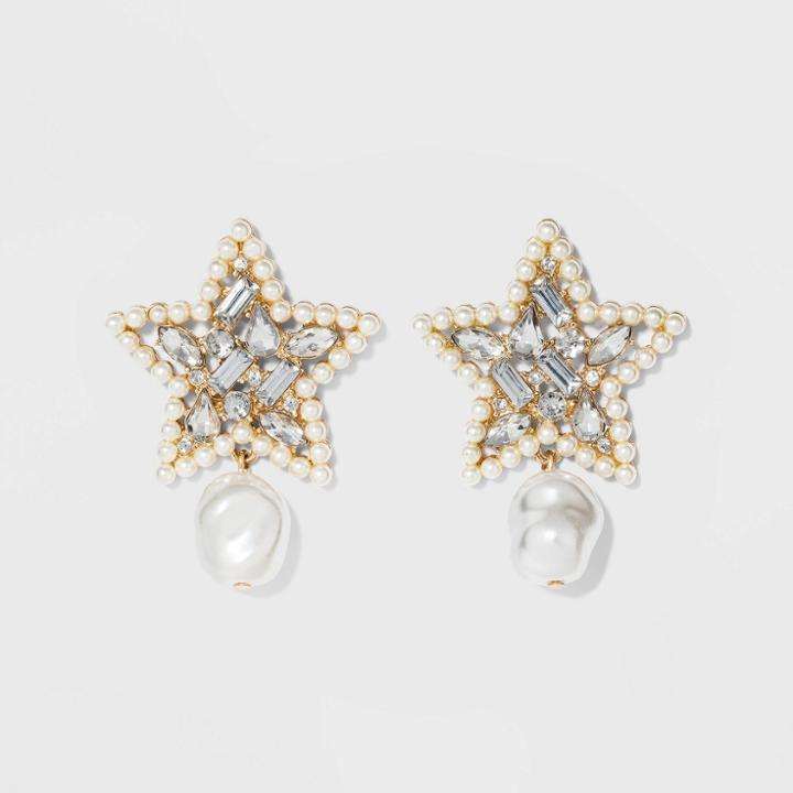 Sugarfix By Baublebar Mixed Media Star Earrings - Pearl, Women's, White