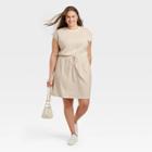 Women's Plus Size Sleeveless Extended Shoulder A-line Dress - A New Day Cream Striped 2x, Ivory