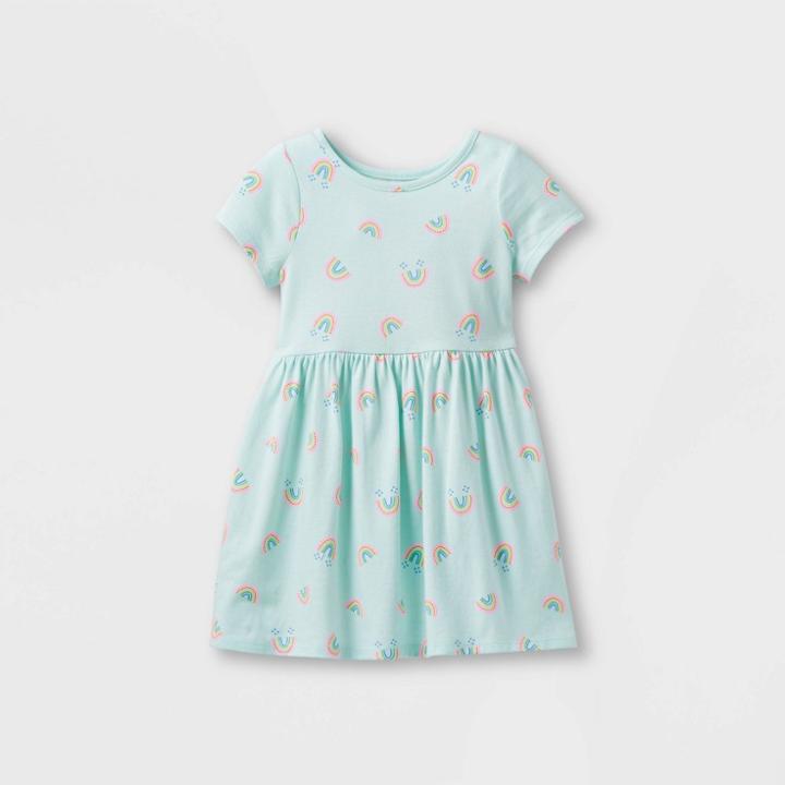 Toddler Girls' Printed Knit Short Sleeve Dress - Cat & Jack Mint