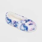 No Brand Women's Watercolor Floral Cozy Pull-on Slipper Socks - White/blue/pink