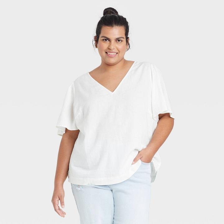 Women's Plus Size Short Sleeve Blouse - Ava & Viv White X