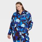 Women's Plus Size Long Sleeve Button-down Satin Shirt - Who What Wear Black Floral