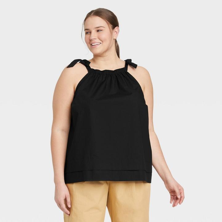 Women's Plus Size Tie Shoulder Tank Top - Who What Wear Black