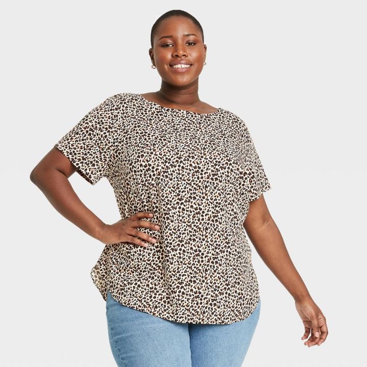 Women's Plus Size Short Sleeve Popover Blouse - Ava & Viv Cream X, Ivory