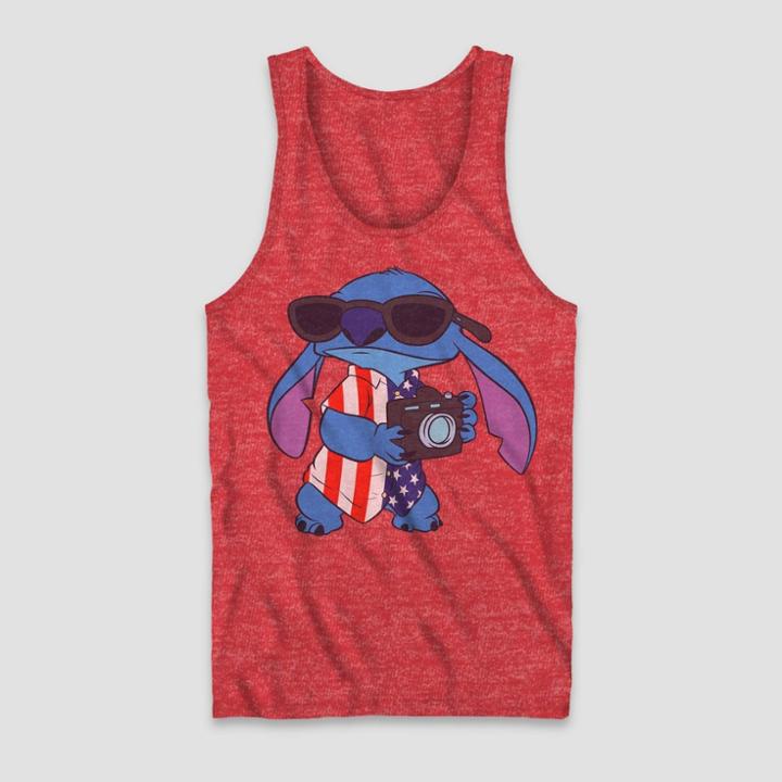 Men's Disney Stitch Americana Graphic Tank Top - Heathered Red