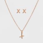Sterling Silver Initial X Earrings And Necklace Set - A New Day Rose Gold, Girl's, Rose Gold - X