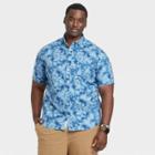 Men's Big & Tall Tie-dye Standard Fit Stretch Poplin Short Sleeve Button-down Shirt - Goodfellow & Co Riviera Blue