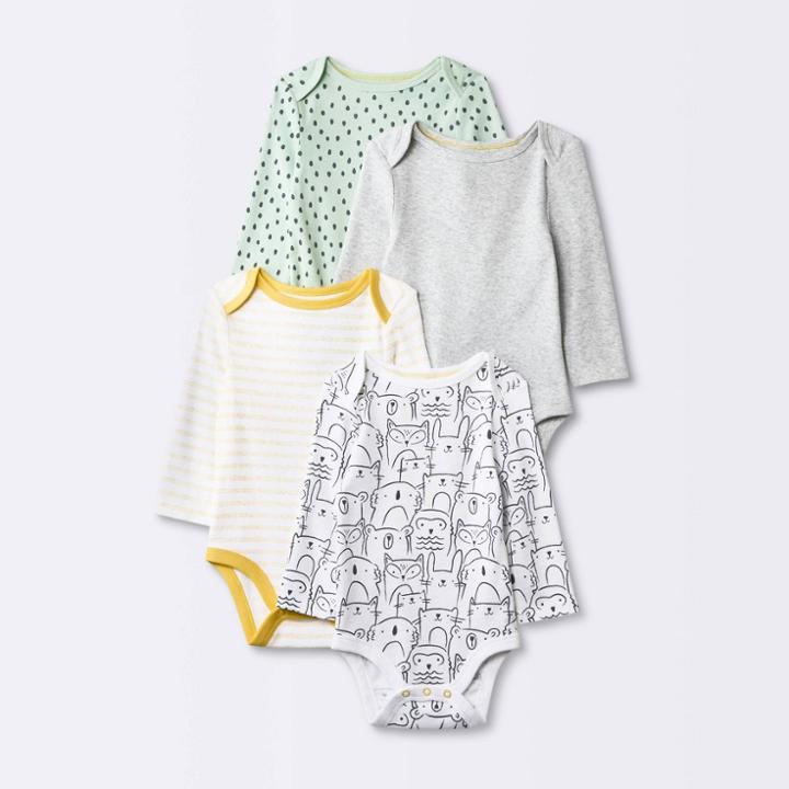 Baby 4pk Modern Hues Long Sleeve Bodysuit - Cloud Island Yellow