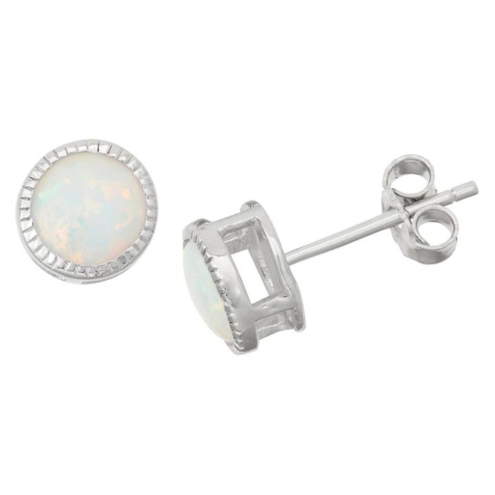 1 2/3 Tcw Tiara Sterling Silver 6mm Bezel-set Opal Stud Earrings, Women's, White