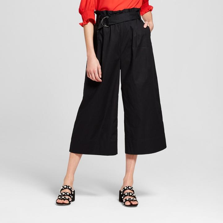 Women's Wide Leg Paperbag Crop Pants - Who What Wear Black