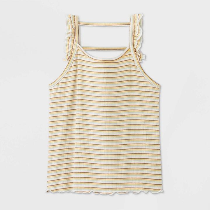 Girls' Ribbed Ruffle-strap Tank Top - Art Class L, Girl's, Size: Large,