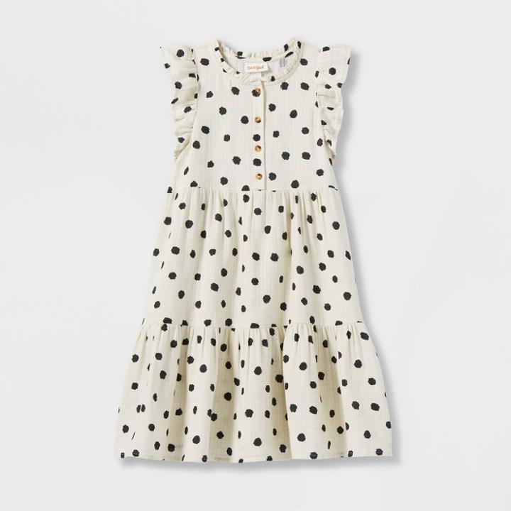 Girls' Button-front Woven Gauze Dress - Cat & Jack Cream