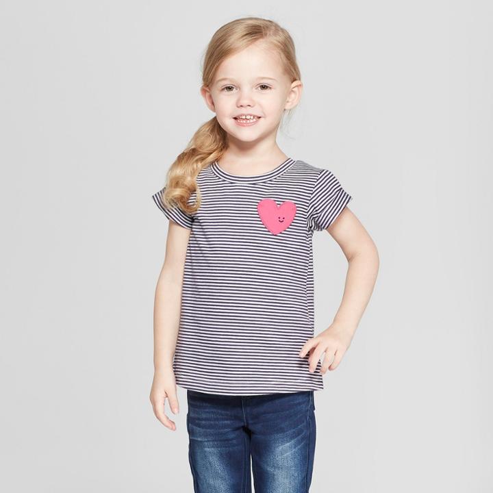 Toddler Girls' Heart Short Sleeve T-shirt - Cat & Jack Nightfall Blue/striped