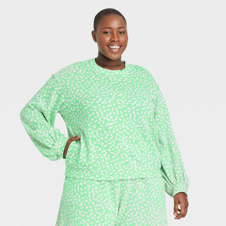 Women's Plus Size Knit Pullover Sweatshirt - Who What Wear Green Floral