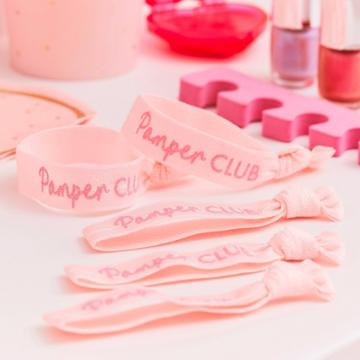 Ginger Ray Glitter Pamper Club Elastic Hair Ties Pink