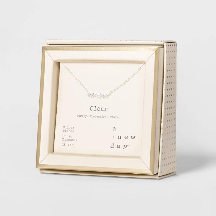 Sterling Plated Multi Clear Necklace - A New Day Clear, Women's,