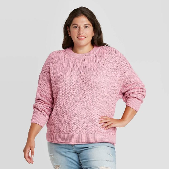 Women's Plus Size Crewneck Pullover Sweater - Universal Thread Pink
