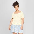 Women's Plus Size Striped Short Puff Sleeve Square Neck Top - Who What Wear Yellow/white 1x, Yellow/white