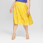 Women's Plus Size Floral Print Birdcage Midi Skirt - Who What Wear Yellow 22w, Yellow Floral