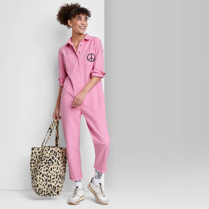 Women's Ascot + Hart Utility Long Sleeve Graphic Jumpsuit - Pink