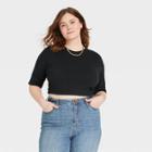Women's Plus Size Tie Back Short Sleeve Cropped T-shirt - Universal Thread Black