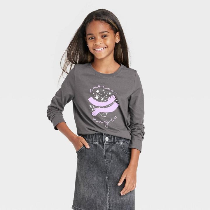 Girls' 'embrace Magic' Long Sleeve Graphic T-shirt - Cat & Jack Gray