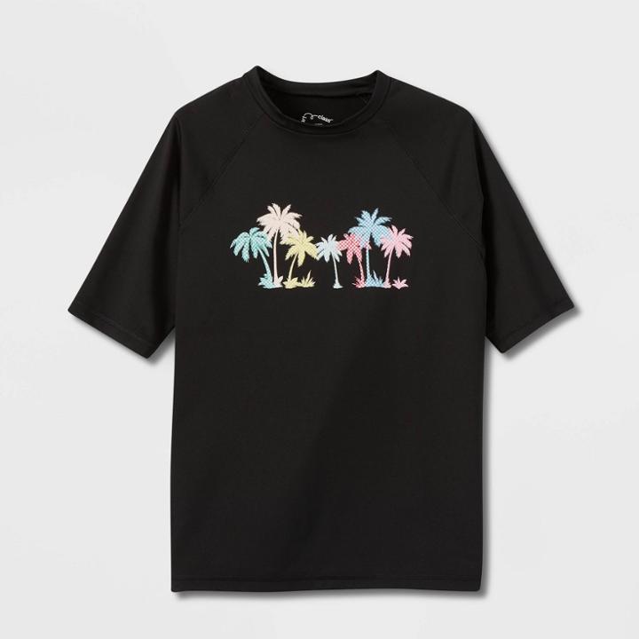 Plusboys' Short Sleeve Palm Print Rash Guard Swim Shirt - Art Class Black