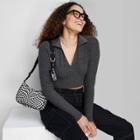 Women's Long Sleeve Poly Tiny Polo T-shirt - Wild Fable Charcoal Gray