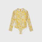 Girls' Long Sleeve Ditsy Floral One Piece Swimsuit - Art Class Gold