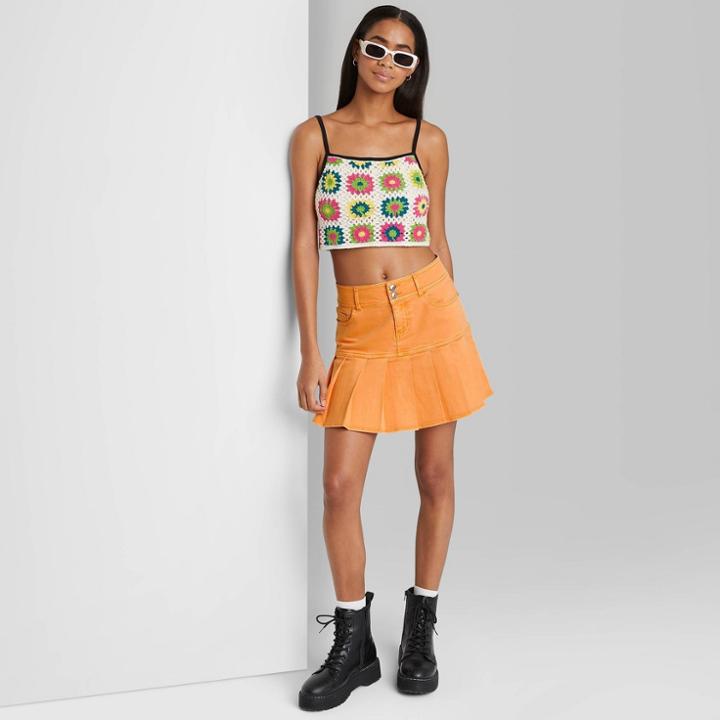 Women's Pleated Jean Mini Skirt - Wild Fable Orange