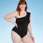 Women's Shoulder Ruffle Medium Coverage One Piece Swimsuit - Kona Sol Black
