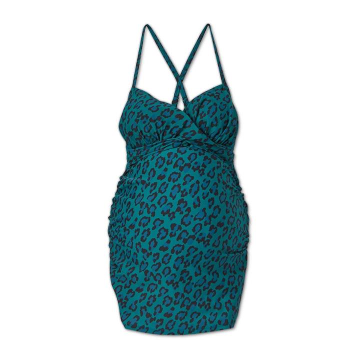 Maternity Animal Print Change Your Spots X-back Tankini Top - Isabel Maternity By Ingrid & Isabel Teal