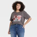 Women's Mtv Plus Size Floral Print Short Sleeve Graphic T-shirt - Black