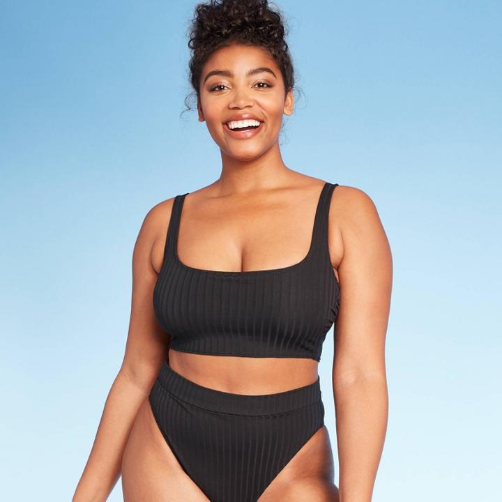 Women's Ribbed Cropped Bikini Top - Xhilaration Black L, Women's,