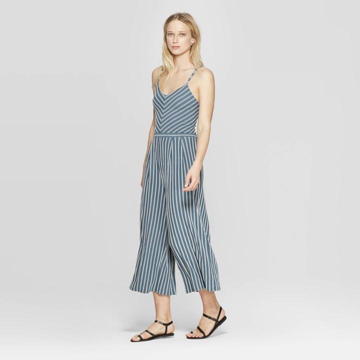 Women's Striped Strappy Knit Cropped Jumpsuit - Xhilaration Teal (blue)