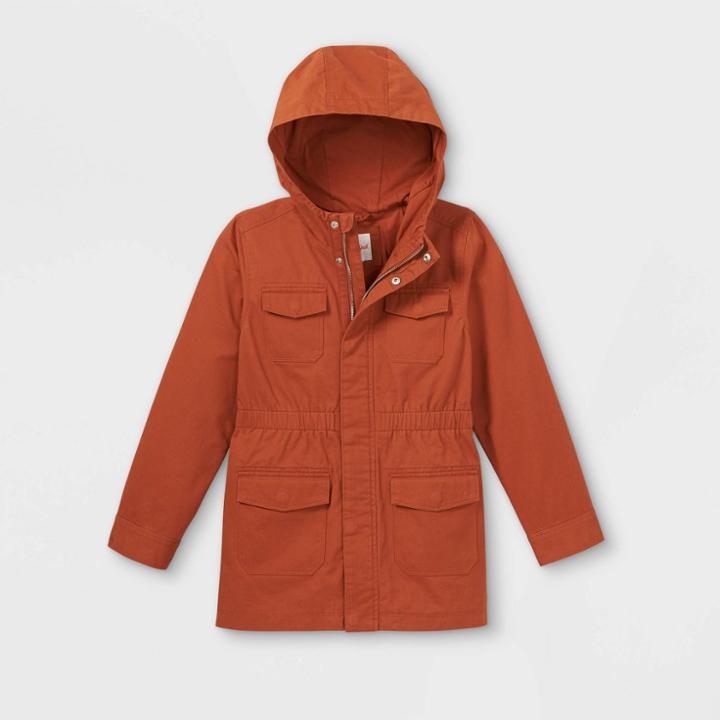 Girls' Hooded Twill Jacket - Cat & Jack Orange