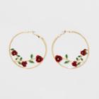 Roses And Leaves On Hoop Earrings - Wild Fable Gold, Red