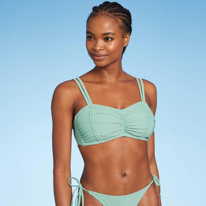 Juniors' Rouched Bralette Bikini Top - Xhilaration Light Green D/dd Cup