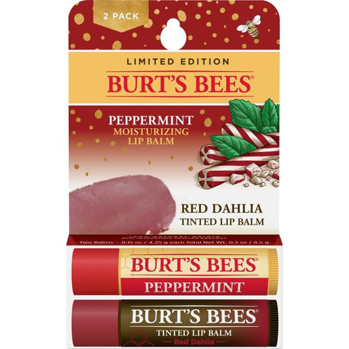 Burt's Bees Holiday Twin Pack Lip Balm - Peppermint And Red Dahlia - 2ct/0.15oz Each
