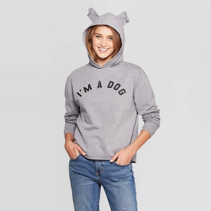 Fifth Sun Women's I'm A Dog Hooded Sweatshirt (juniors') - Heather Gray