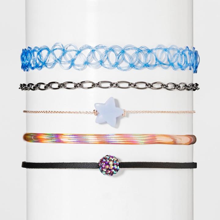 Mixed Tattoo, Mixed Chain, Star And Fireball Charm Choker Necklace Set 5ct - Wild Fable,